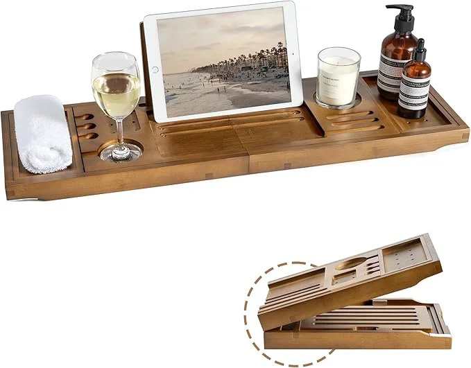 Modern Bamboo Bathtub Tray Caddy Safe