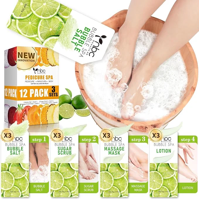 Green Pedicure Kit Foot Soak Set Bubble Salt Sugar Scrub Massage Mask Massage Flexible