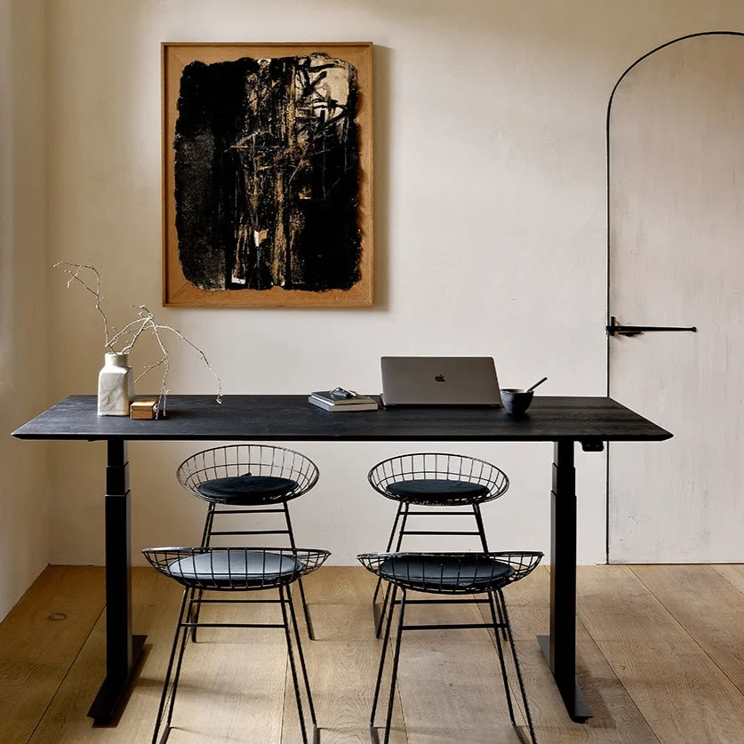 Functional Bok Adjustable Solid Black Oak Desk Black Base 55.5 quot Proven