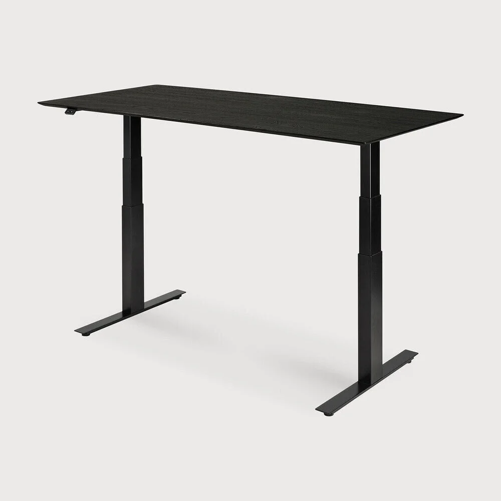 Verified Bok Adjustable Solid Black Oak Desk Black Base 67 quot Eco-Friendly