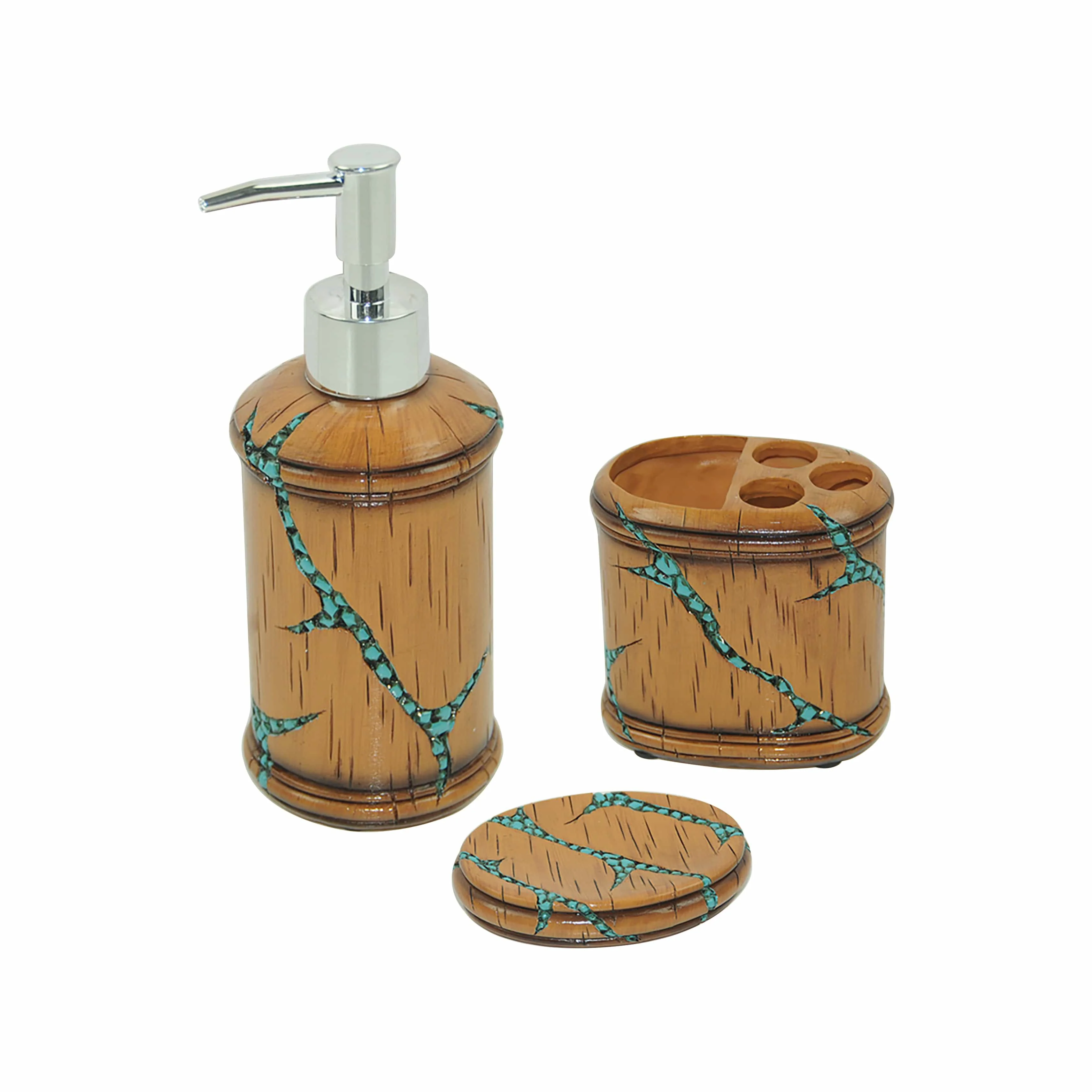 Casual Turquoise Inlay Countertop Bathroom Set 3 Pc Quality