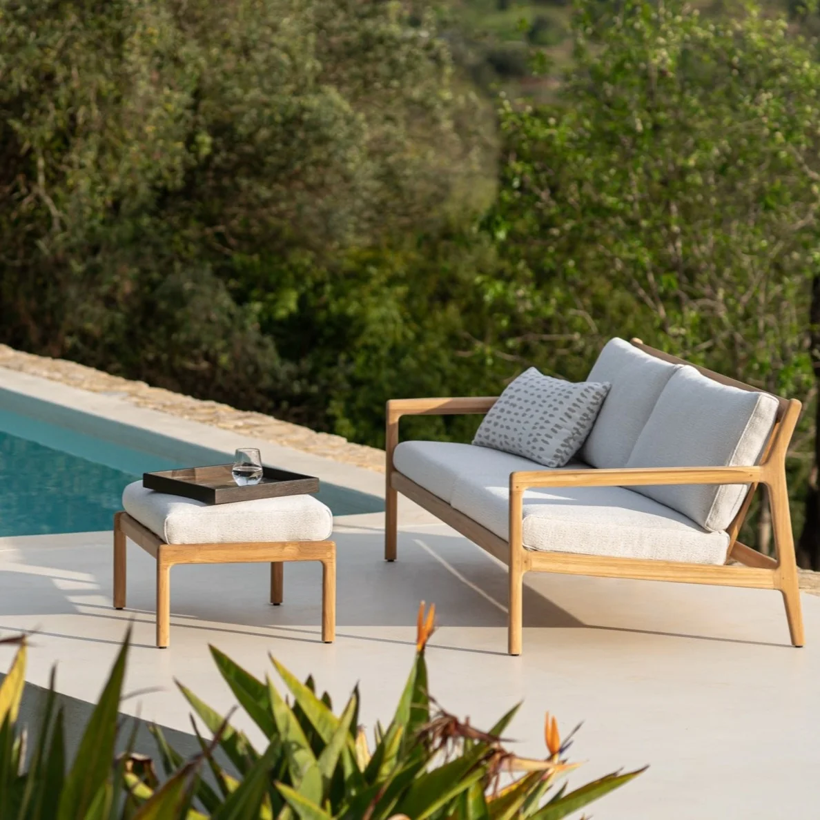 Trendy Jack Solid Teak Outdoor 2 Seater Sofa Off White Fabric World-Class