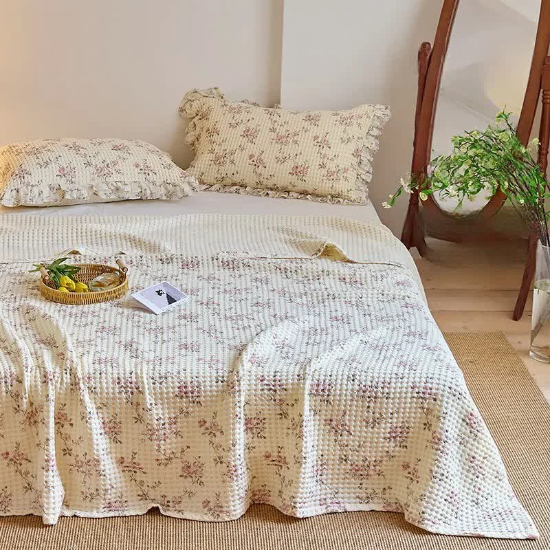 Proven Ownkoti Floral Cotton Gauze Waffle Weave Quilt Blanket Pure