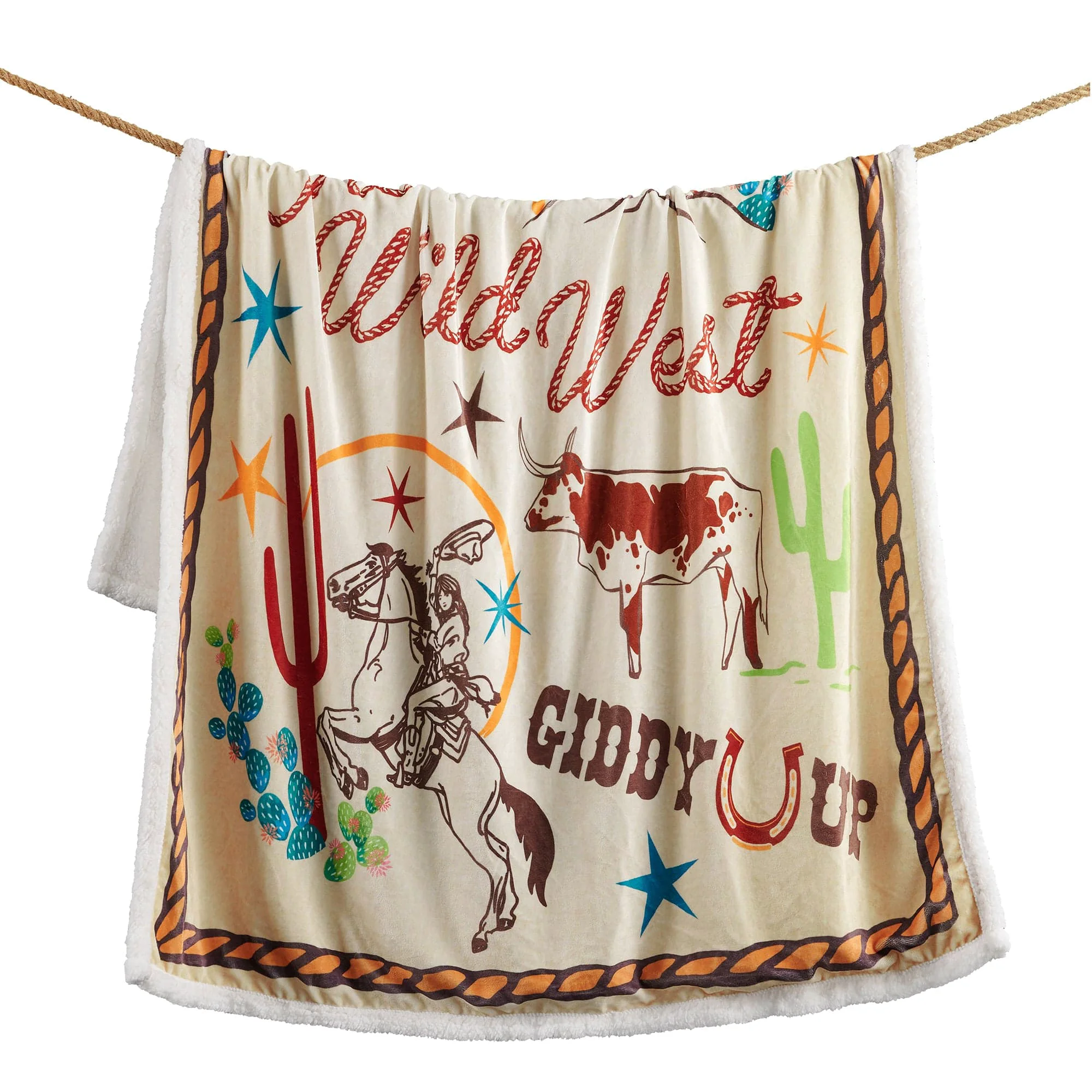 Sustainable Western Adventure Campfire Sherpa Throw Enhanced