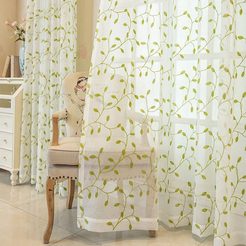 Practical Ownkoti Cottage Style Green Leaf Sheer Curtain Innovative