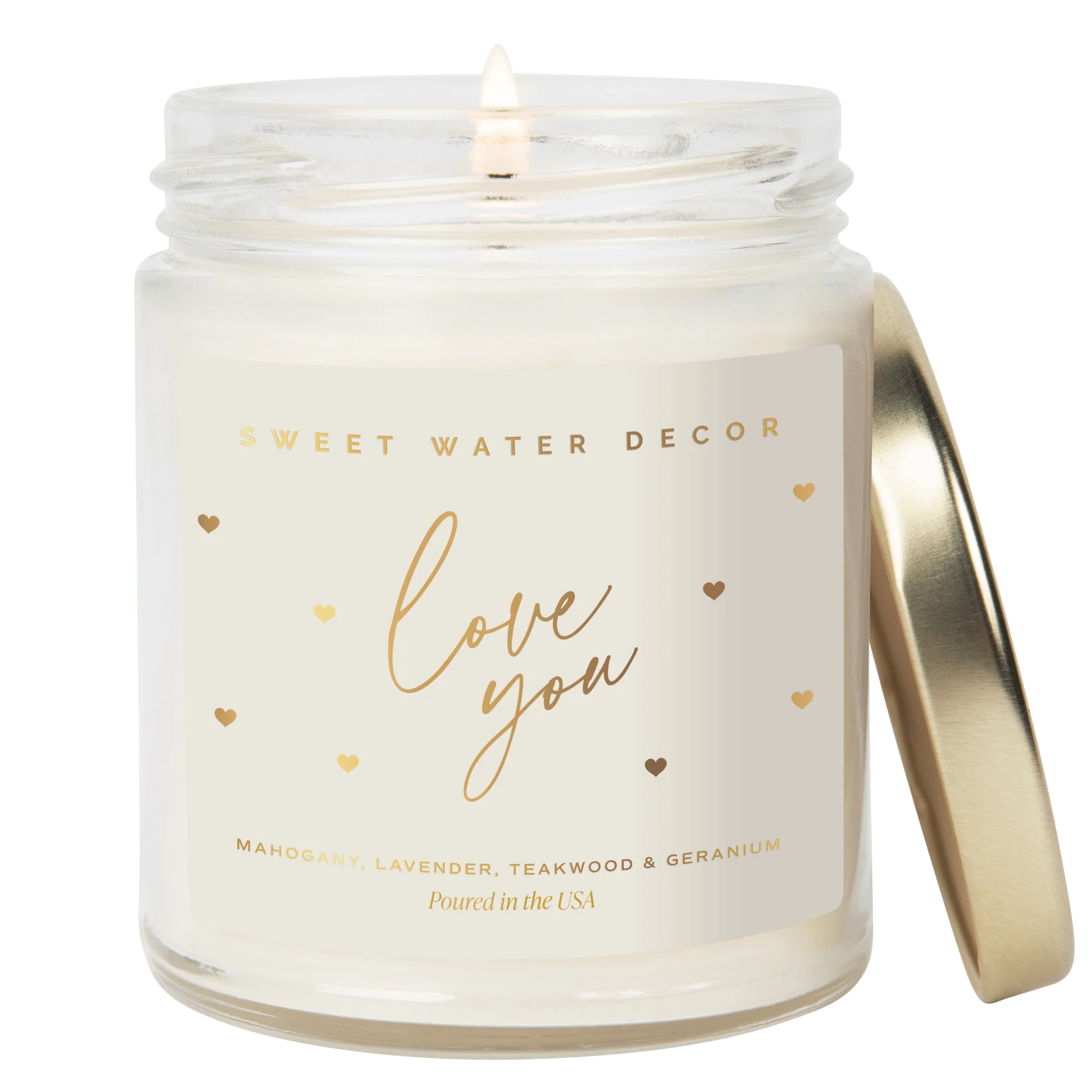 Premium Material Love You Soy Candle Patterned – Clear Jar – 9 oz Driftwood and Mahogany Sophisticated