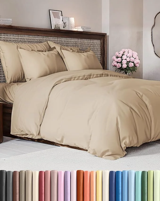 Enhanced Duvet Cover Cal King Size Set – Extra Soft Cal King Duvet Cover 104 quot x 98 quot with 2 Pillow Shams – Hotel Luxury Easy Care amp Fade with Zipper Closures amp Ties – Comfy Cozy and Breathable Cream Functional