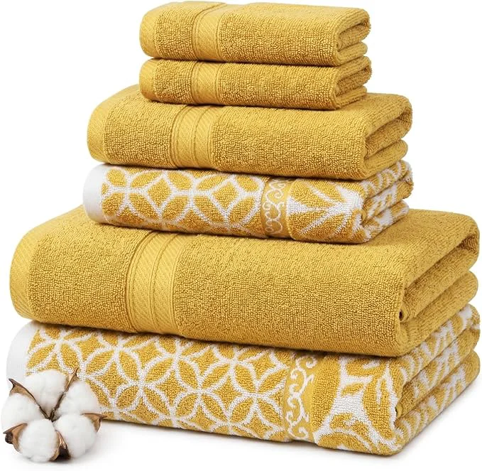 Classic Modern Threads Botanical Vine 6-Piece Cotton Towel Set – Reversible Yarn Versatile