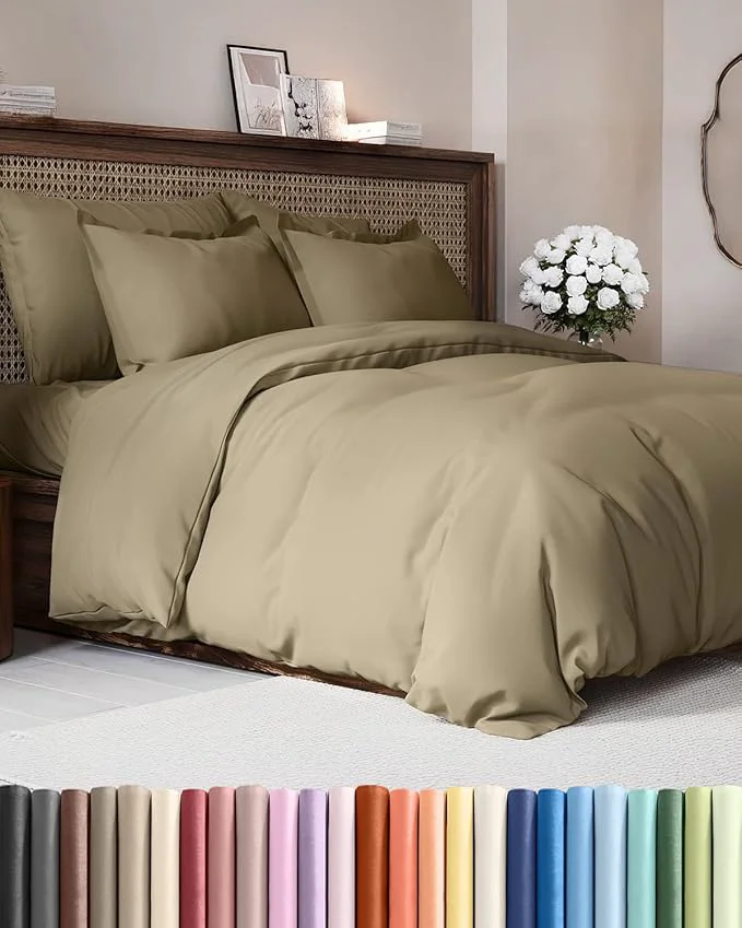 Certified Duvet Cover Cal King Size Set – Extra Soft Cal King Duvet Cover 104 quot x 98 quot with 2 Pillow Shams – Hotel Luxury Easy Care amp Fade with Zipper Closures amp Ties – Comfy Cozy and Breathable Khaki Traditional