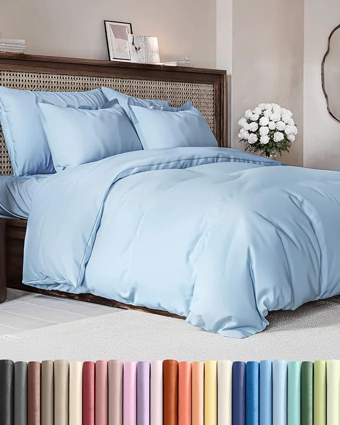 Certified Duvet Cover Full Size Set – Extra Soft Full Duvet Cover 80 quot x 90 quot with 2 Pillow Shams – Hotel Luxury Easy Care amp Fade w Zipper Closures amp Ties – All Season Comfy Cozy amp Breathable Sky Blue Sustainable