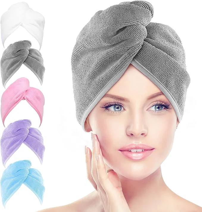 Powerful AIDEA Microfiber Hair Towel Wrap 5 Pack Turbans Super Absorbent Quick Dry Stylish