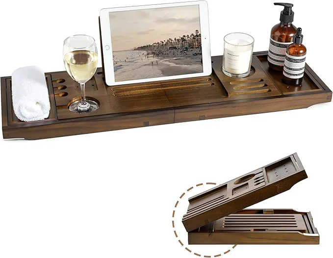 Classic Teak Bathtub Tray Adjustable Width Tray Detailed