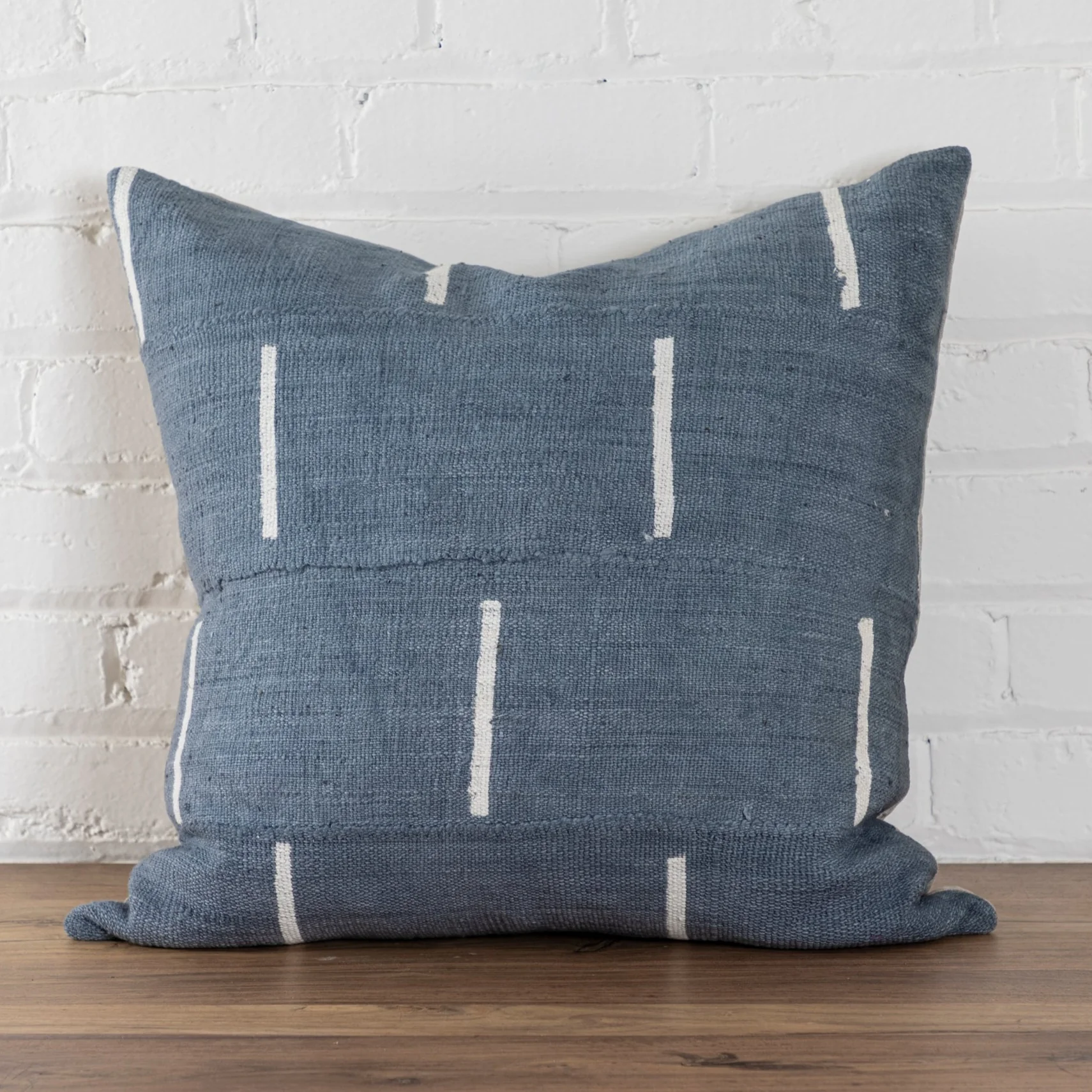 Selected Mud Cloth Square Pillow Blue Grey with Dash Pattern Verified