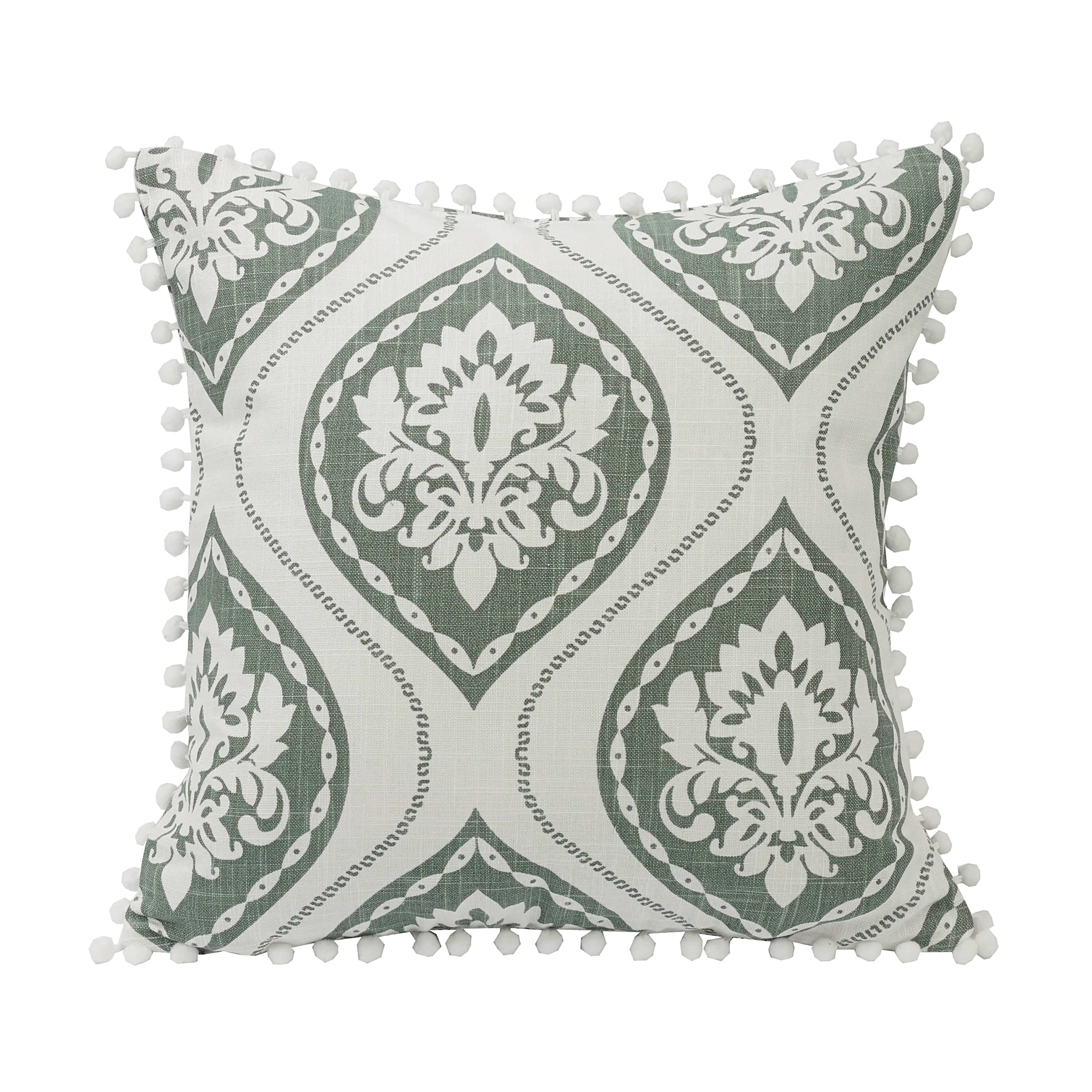 Original Belmont Graphic Printed Pom Trimmed Throw Pillow Quality