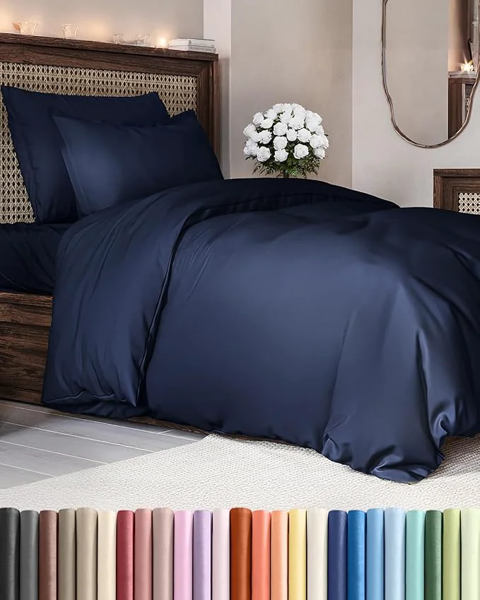 Specialty Duvet Cover Twin Twin XL Size Set – Extra Soft Twin Twin XL Duvet Cover 68 quot x 90 quot with 1 Pillow Sham – Hotel Luxury Easy Care Fade with Zipper Closures amp Ties – Comfy amp Breathable Navy Blue Sustainable