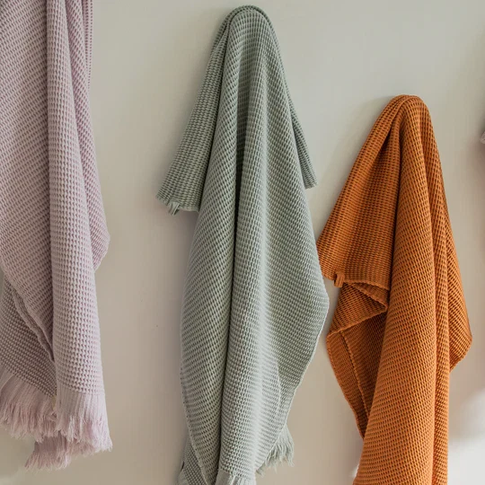 Natural Ella Waffle Bath Towel Sage Smooth