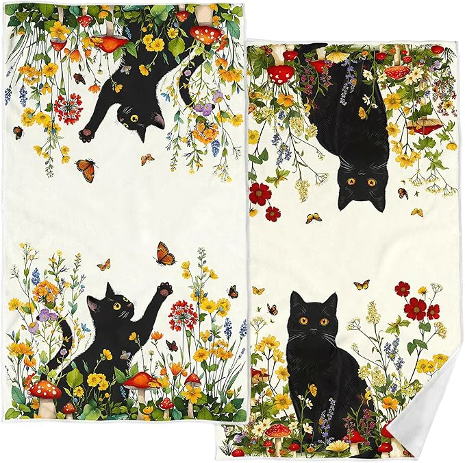 Breathable Accnicc 2 Pack Black Cat Bathroom Hand Towels Decorative Spring Floral Dish Innovative
