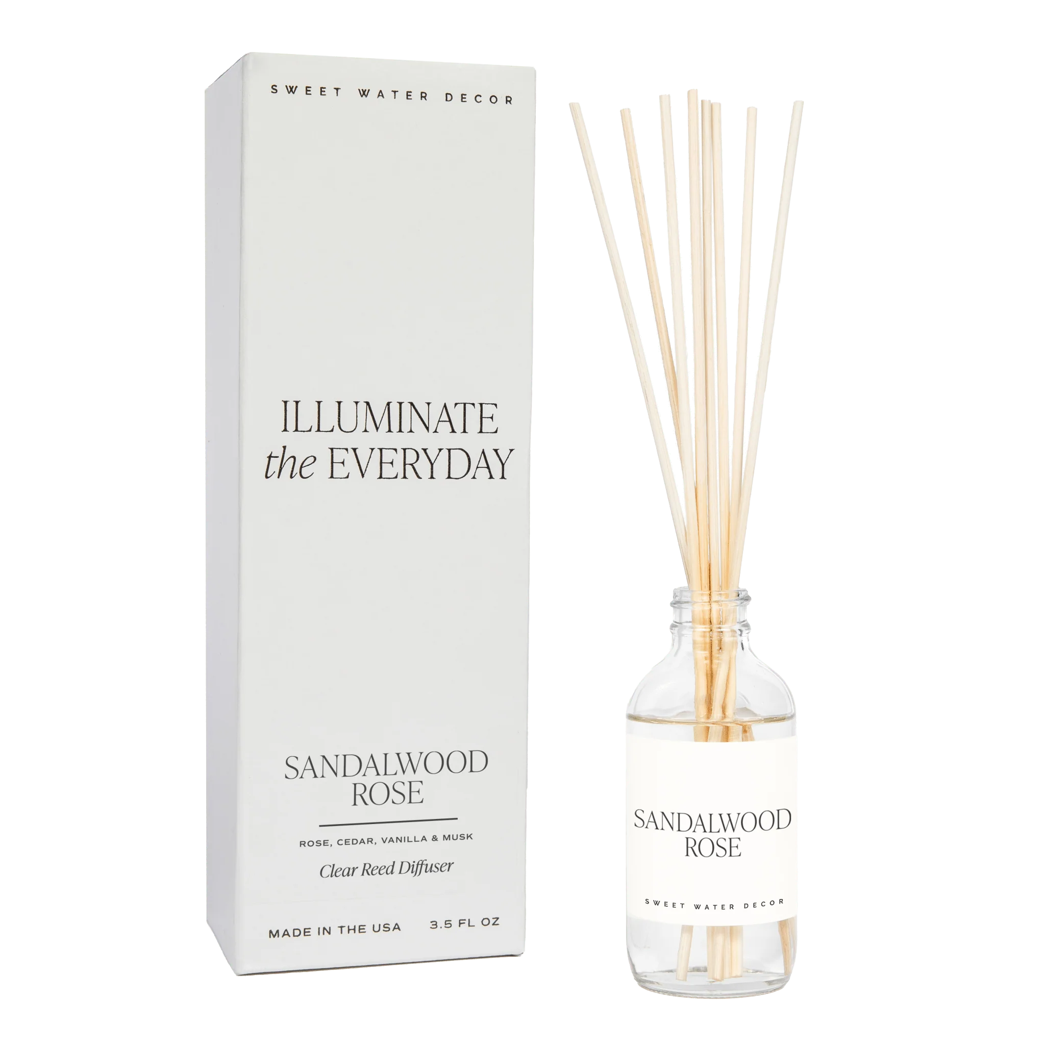 Smooth Sandalwood Rose Clear Reed Diffuser Reusable