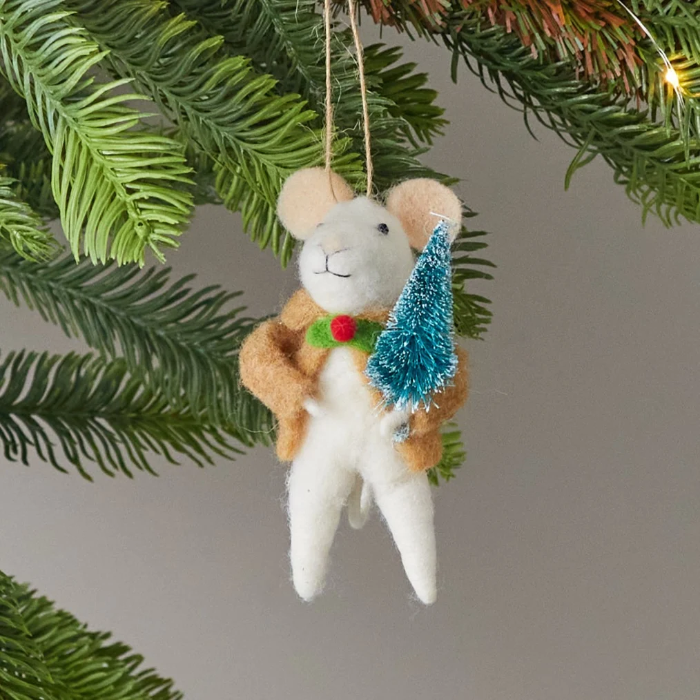 Fine Felt Winter Mouse Ornament Genuine