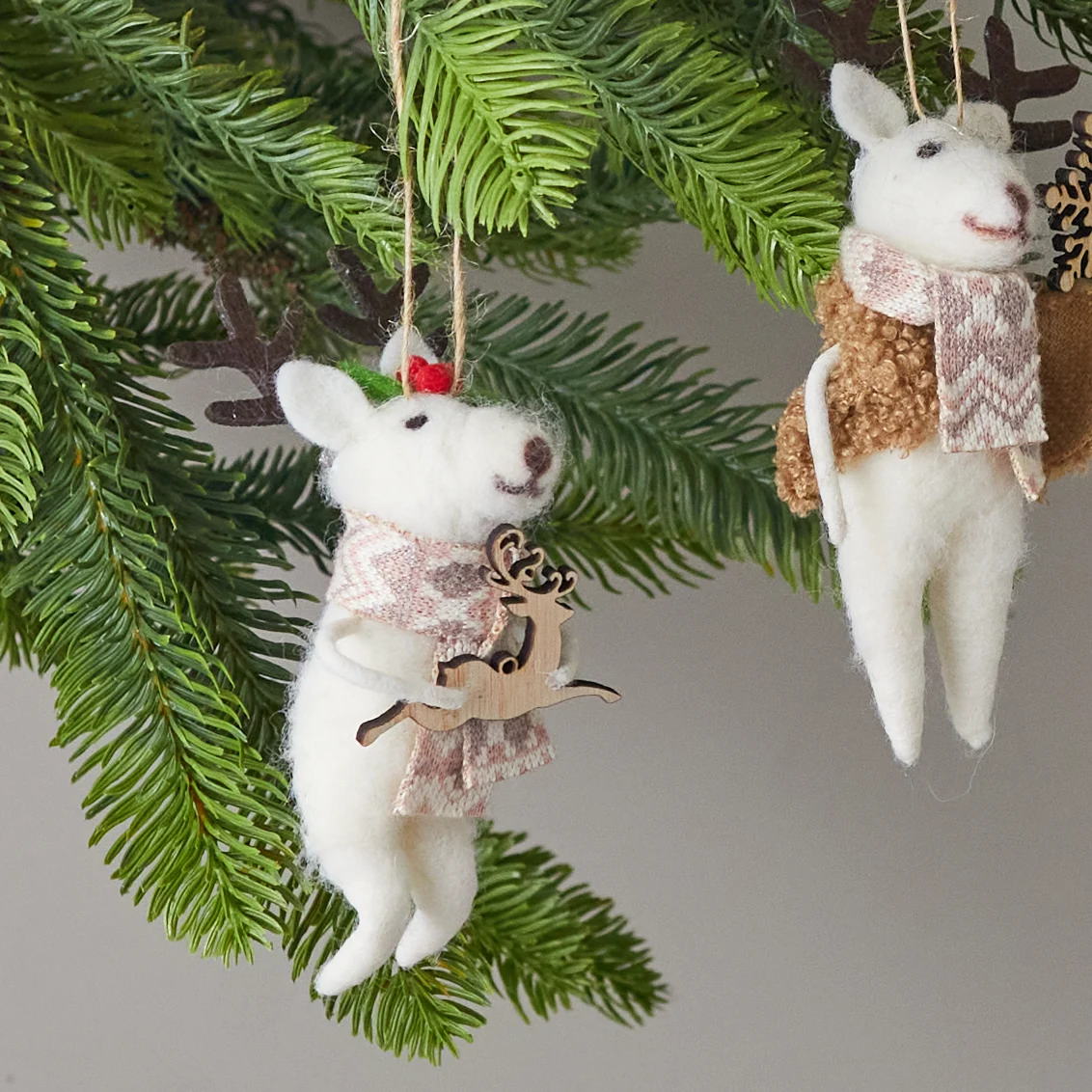 Elegant Felt Nordic Reindeer Ornaments Set of 2 Unique