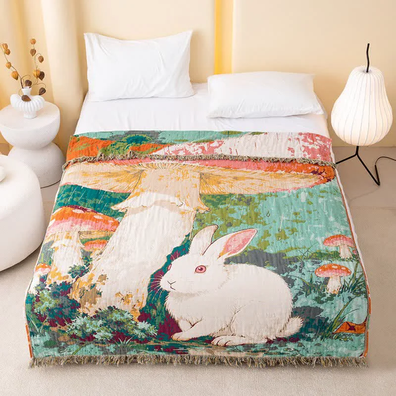 Soft Ownkoti Mushroom amp Bunny Cotton Gauze Quilt Blanket Fast
