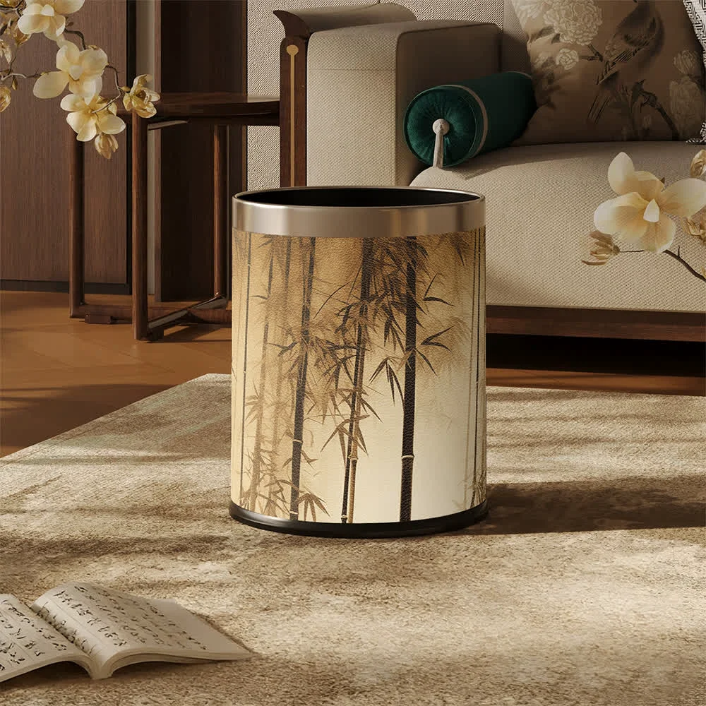 Easy-to-Use Ownkoti Oriental Bamboo Shadow Decorative Trash Can Breathable