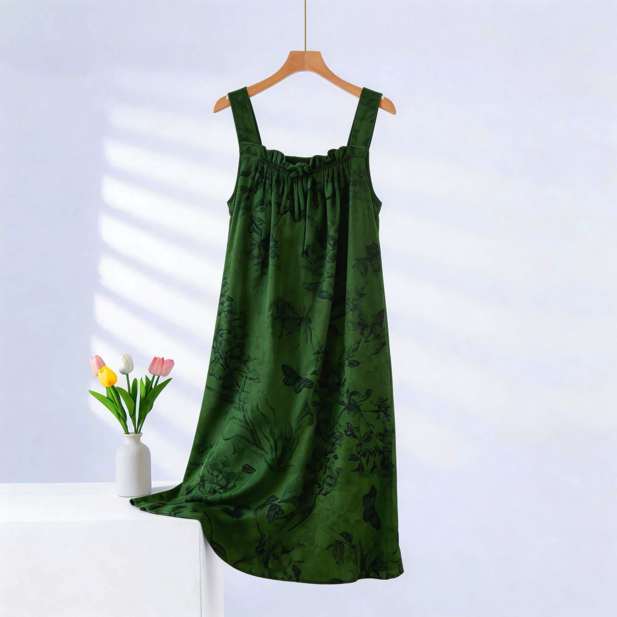Modern Ownkoti Botanical Butterfly Ruffle Neck Sleeveless Nightgown Flexible