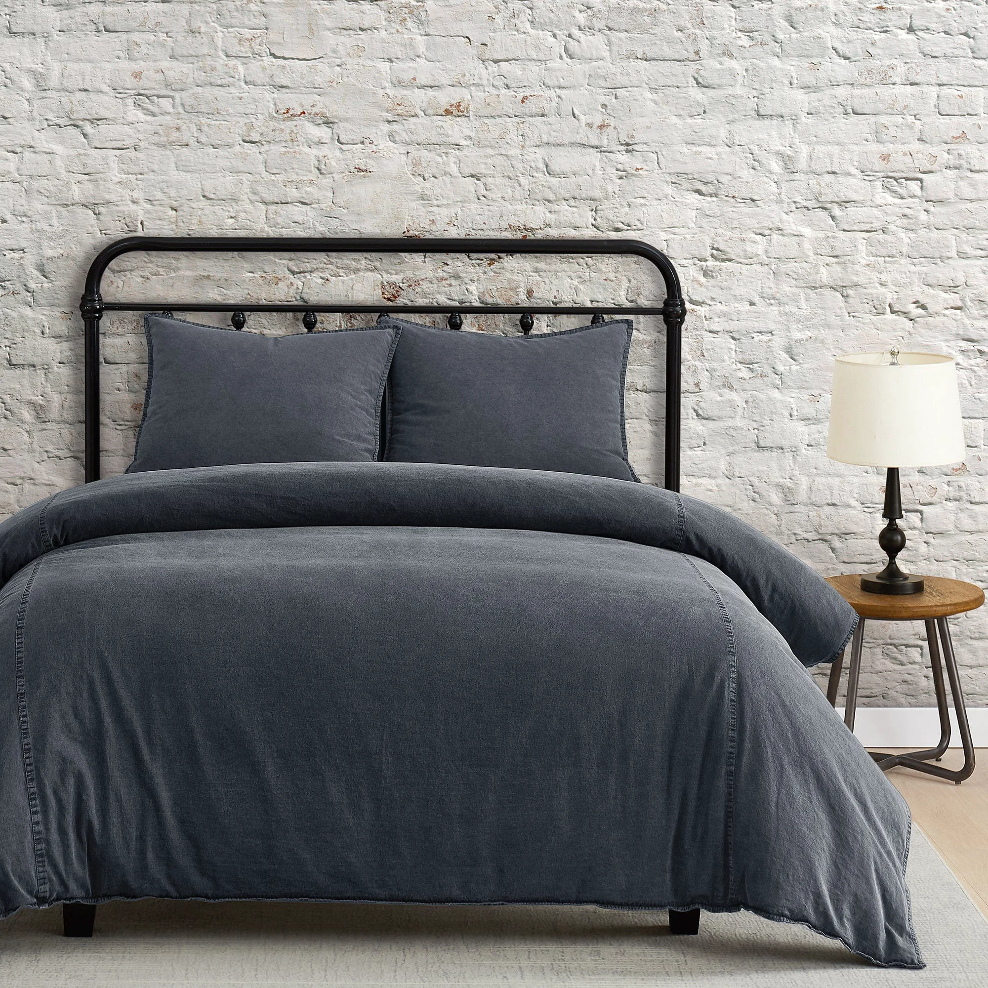 Fashionable Stonewashed Cotton Canvas Duvet Cover Set 2 Pc Effective