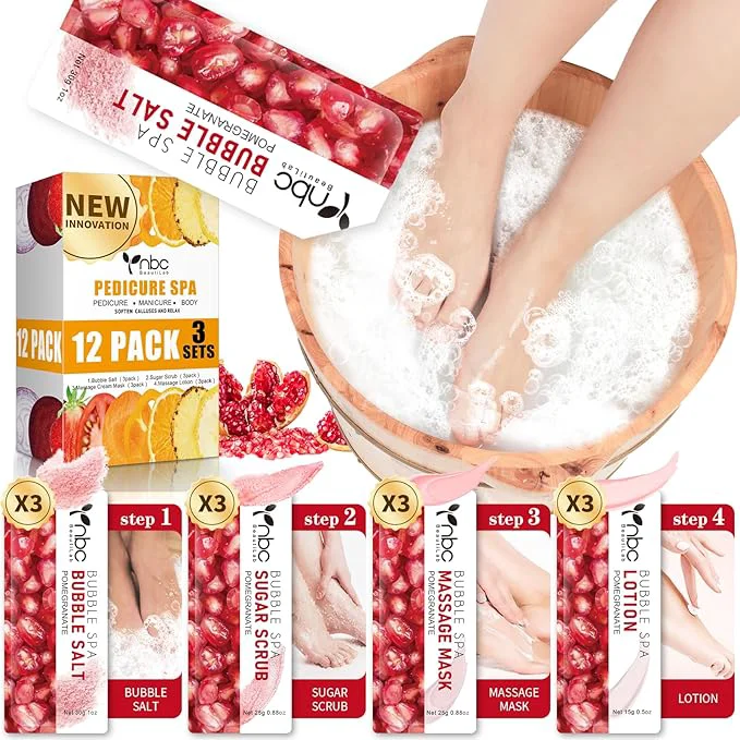 Premium Pedicure Kit Foot Soak Set Bubble Salt Sugar Scrub Massage Mask Massage Soft