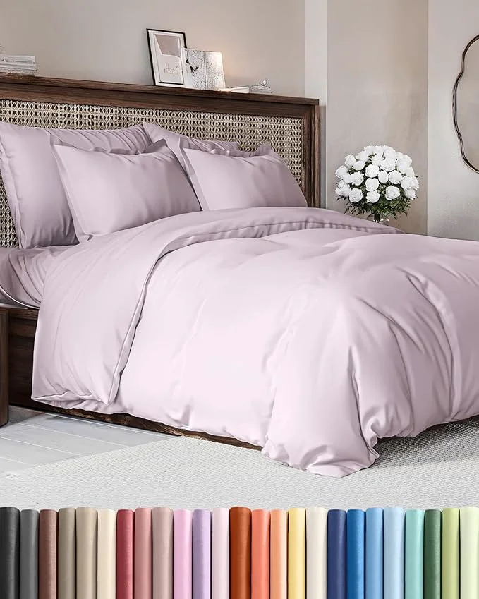 Certified Duvet Cover King Size Set – Extra Soft King Duvet Cover 104 quot x 90 quot with 2 Pillow Shams – Hotel Luxury Easy Care amp Fade with Zipper Closures and Ties – Comfy Cozy amp Breathable Light Lavender Long-Lasting