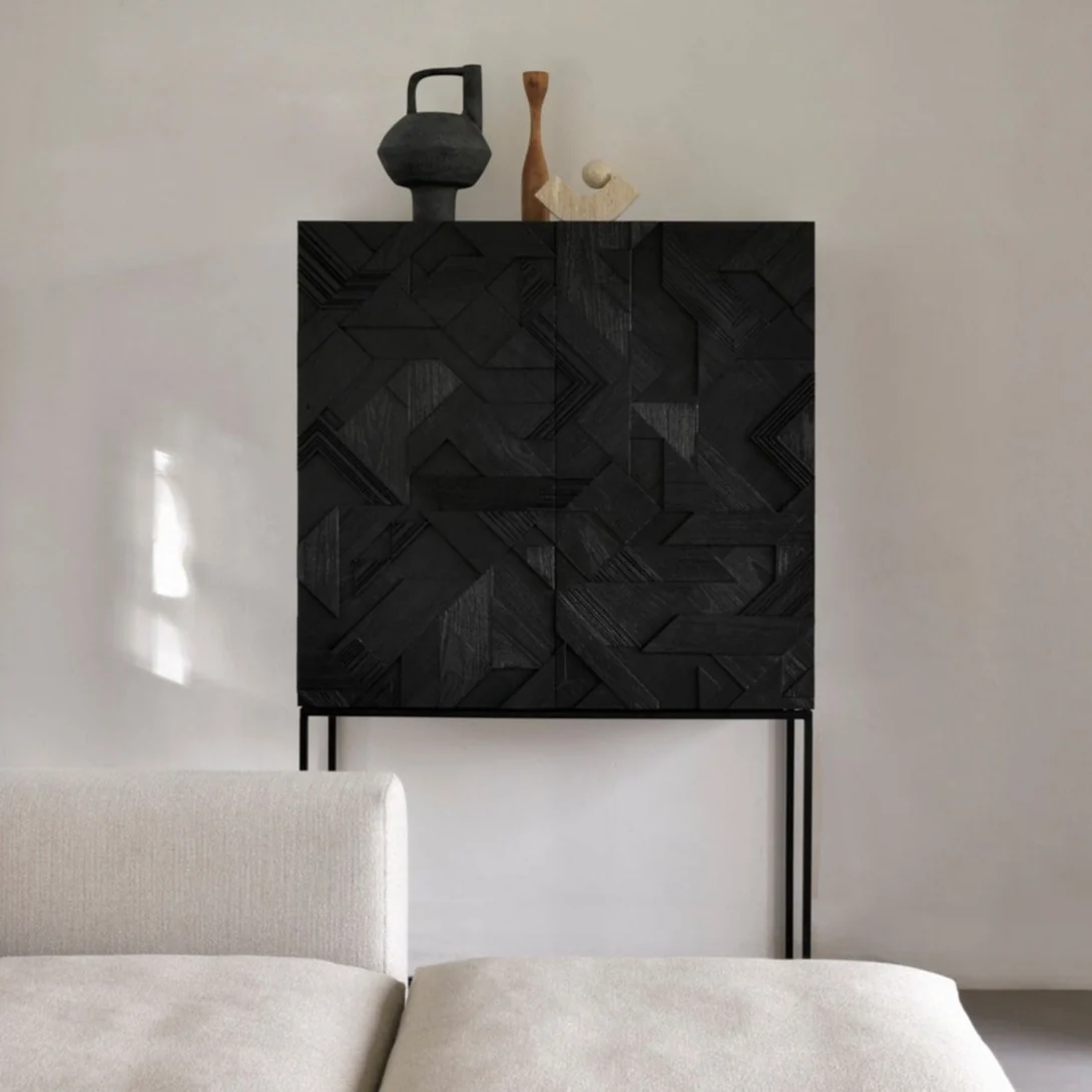 Flexible Graphic Solid Black Teak Cabinet First-Class