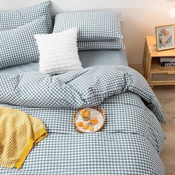 Contemporary mixinni Blue Gingham Comforter Set Twin XL Plaid Comforter Set 3 Pieces 1 Blue Grid Comfoter with 2 Pillow Cases for All Seasons Soft Fluffy Modern Grid Pattern Printed Bedding-Twin XL Size High-Performance