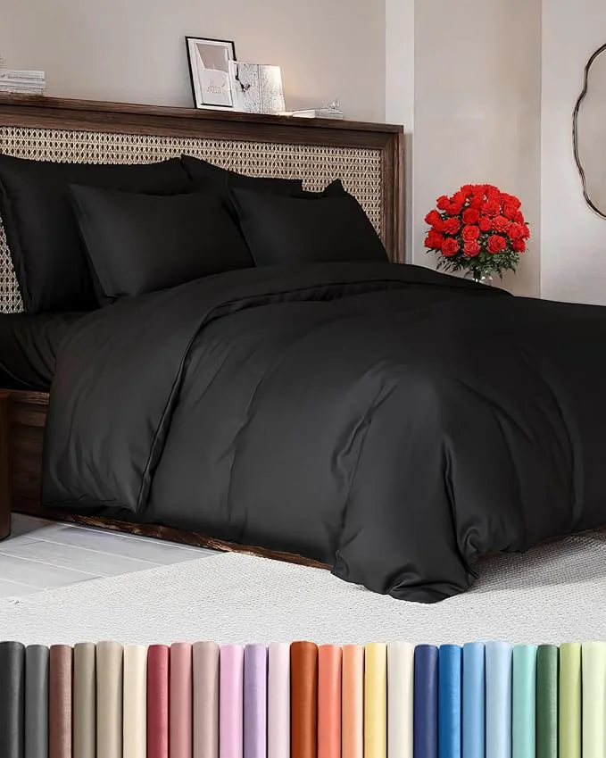 Exceptional Duvet Cover King Size Set – Extra Soft King Duvet Cover 104 quot x 90 quot with 2 Pillow Shams – Hotel Luxury Easy Care and Fade w Zipper Closures amp Ties – All Season Comfy Cozy amp Breathable Black Environmentally Friendly