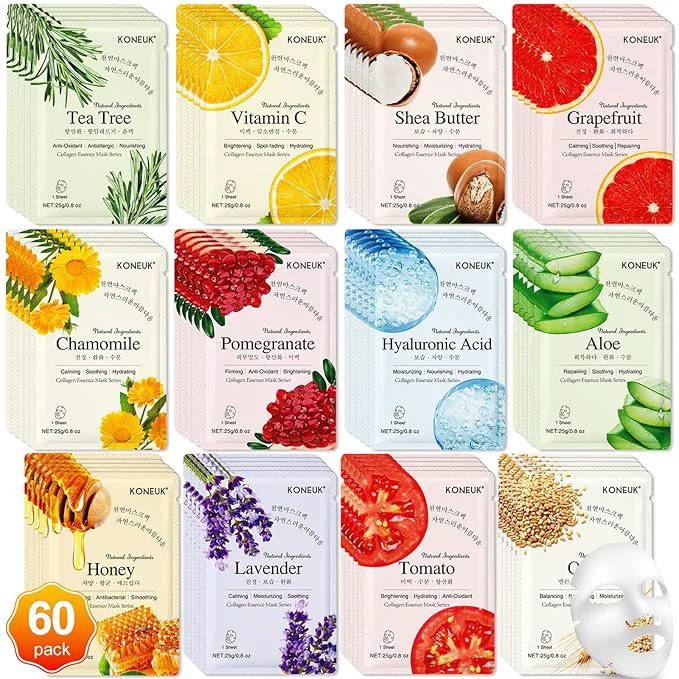 Safe KONEUK 60 Pack Collagen Essence Face Masks Skincare Traditional