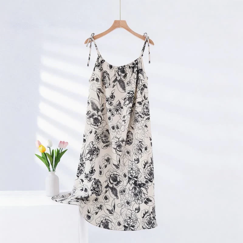 Enhanced Ownkoti Artistic Ink Floral Cotton Camisole Nightgown Unique