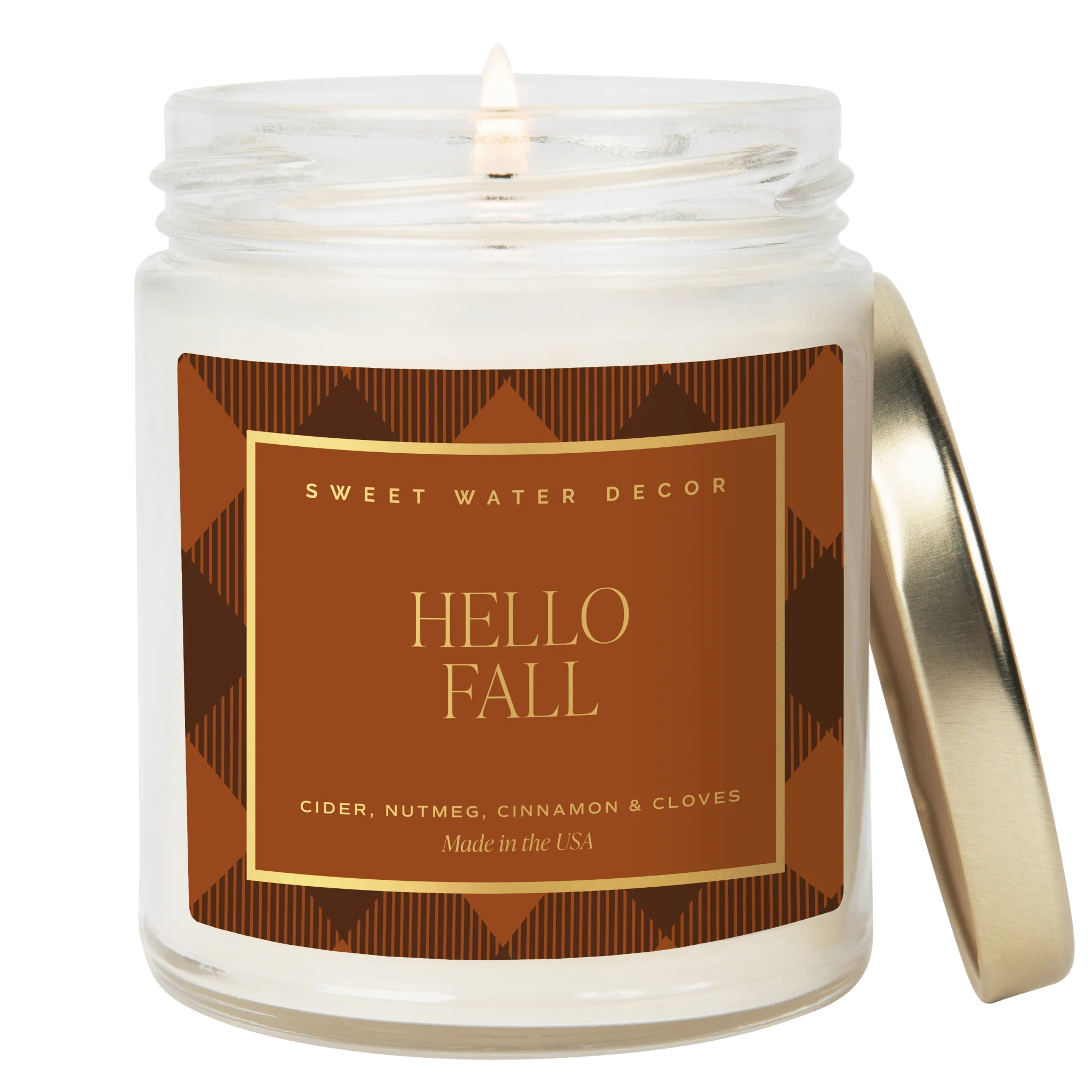 Smart Hello Fall Soy Candle – Patterned 9 oz – Clear Jar Original Design
