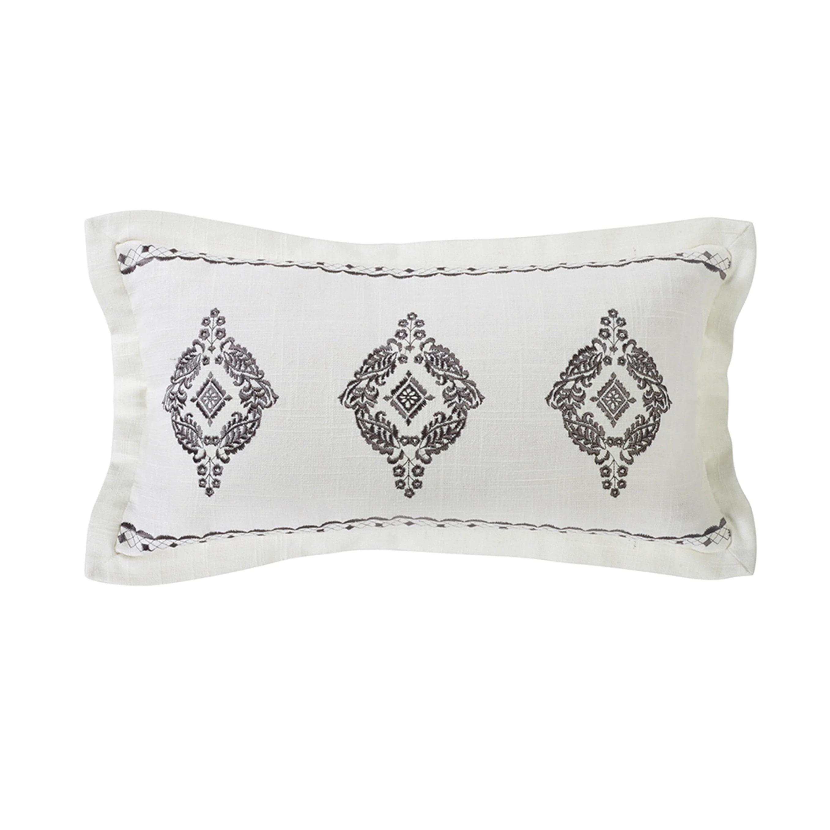 Modern Charlotte Oblong Gray Flanged amp Embroidered Lace Design Pillow Original Design