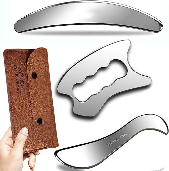 Flexible BYYDDIY 3 in 1 Stainless Steel Muscle Scraper Tools Set Scraping Massage Tools Top-Quality