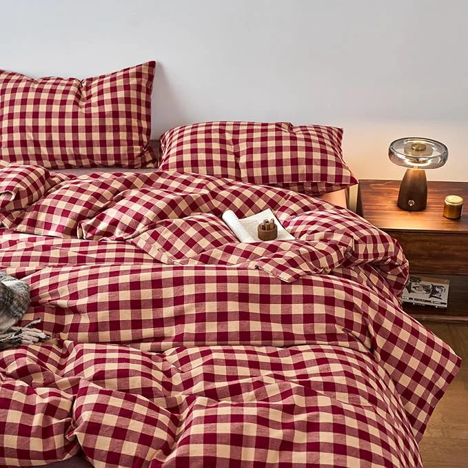 Easy-to-Use EAVD Vintage Style Red Gingham Duvet Cover King Soft Washed Cotton 3-Piece Reversible Plaid Checkered Bedding Set with 2 Pillowcases Farmhouse Buffalo Plaid Duvet Cover with Zipper Closure Dependable