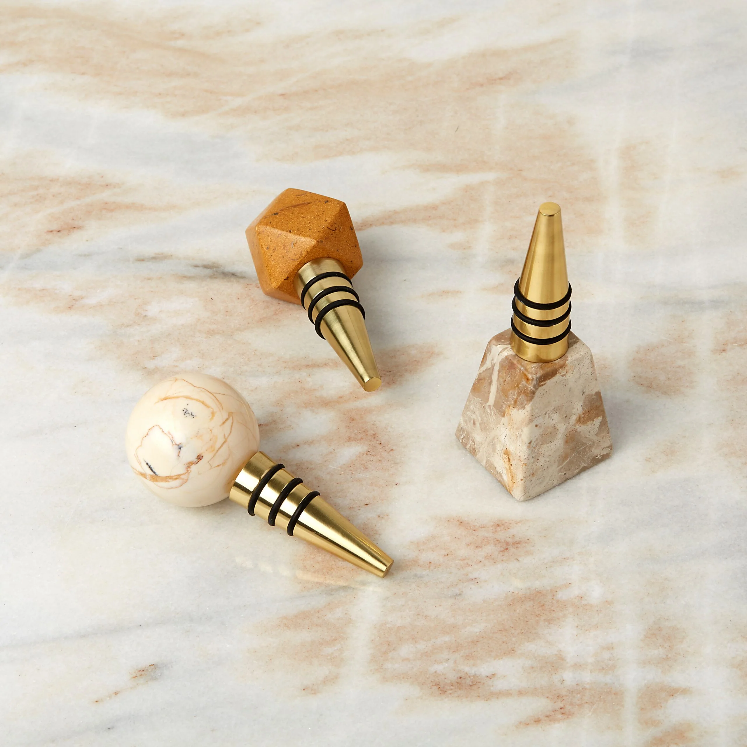 Natural Assorted Marble Bottle Stoppers Set of 3 In Gift Box Fast