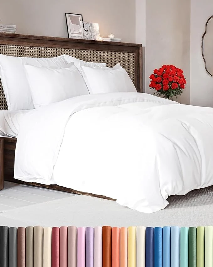Artisan Duvet Cover Super Queen Size Set – Extra Soft Super Queen Duvet Cover with 2 Pillow Shams – Hotel Luxury Easy Care amp Fade w Zipper Closures amp Ties – All Season Comfy and Breathable White Quality