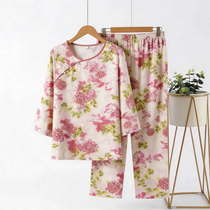 Proven Ownkoti Oriental Pink Floral Pajama Set High-End