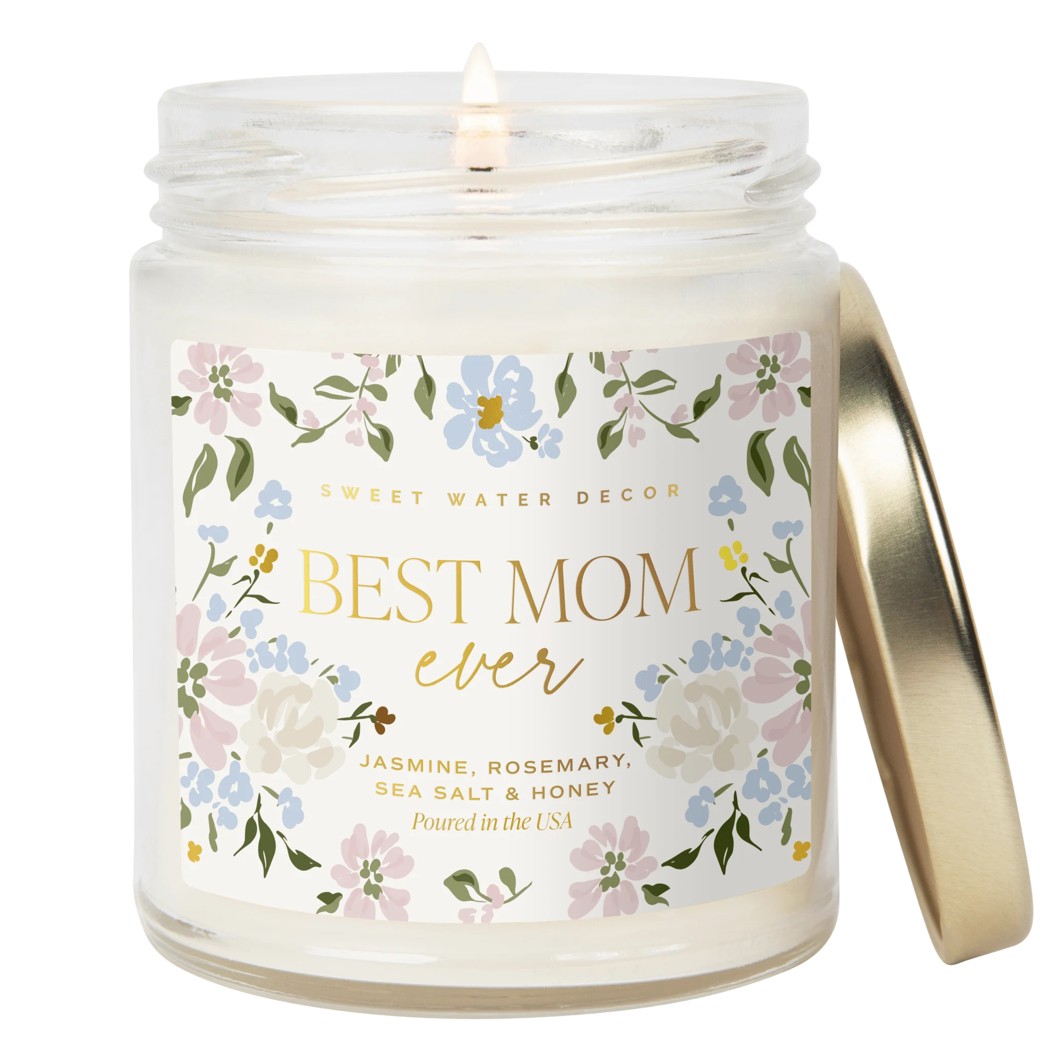 Refined Mom Ever Soy Patterned Candle – Clear Jar – 9 oz Wildflowers and Salt Versatile