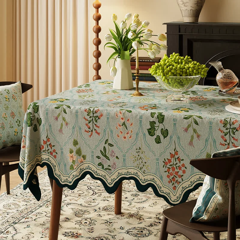 Contemporary Ownkoti Botanical Floral Scalloped Edge Tablecloth Practical