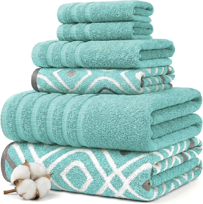 Detailed Modern Threads Classic Diamond 6-Piece Cotton Towel Set – Yarn Dyed Convenient