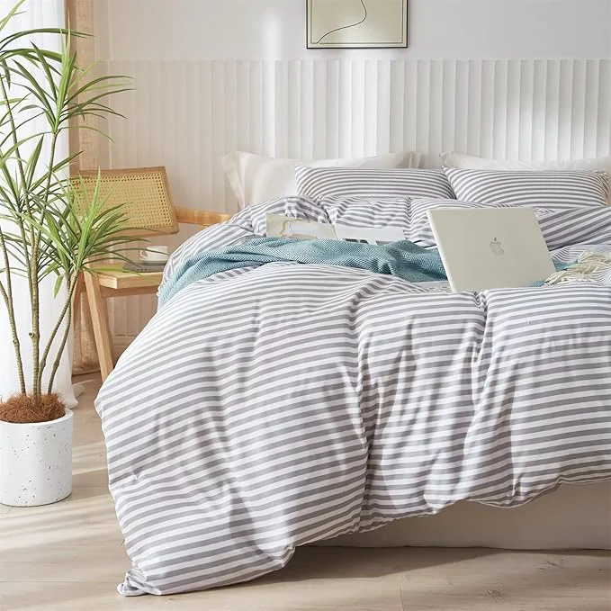 Quality mixinni Striped Comforter Set Twin XL Size – Grey White Stripes Pattern Bed Set for Women and Men 3 Pieces Lightweight Bedding Comforter Sets for All Seasons 1 Soft Fluffy Comforter 2 Pillowcases Excellent