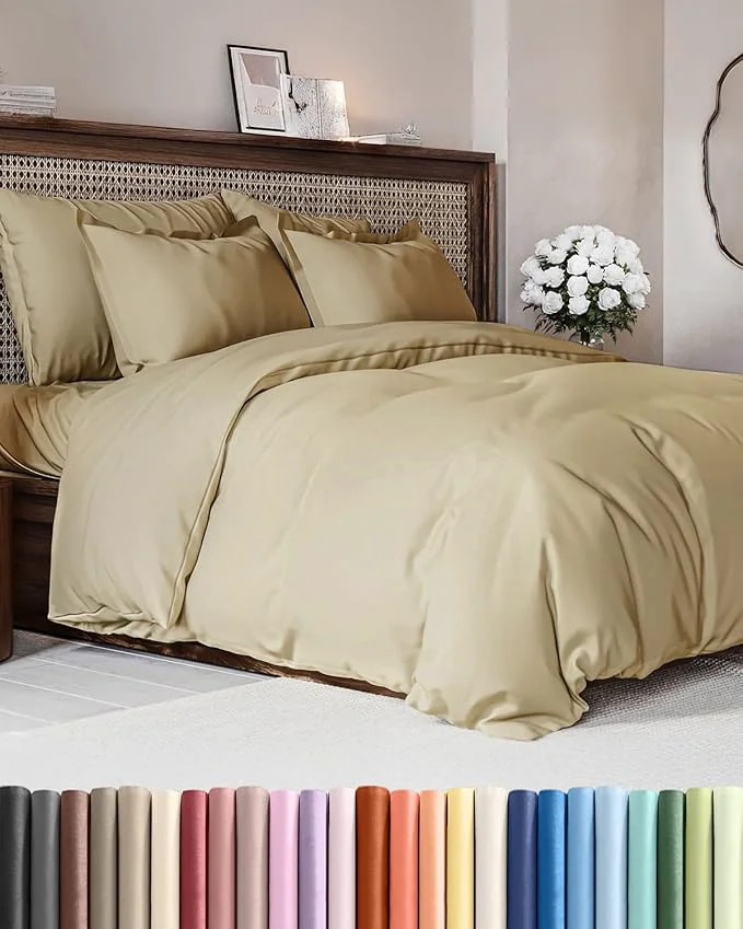 Genuine Duvet Cover Cal King Size Set – Extra Soft Cal King Duvet Cover 104 quot x 98 quot with 2 Pillow Shams – Hotel Luxury Easy Care amp Fade with Zipper Closures amp Ties – Comfy Cozy and Breathable Beige Sustainable