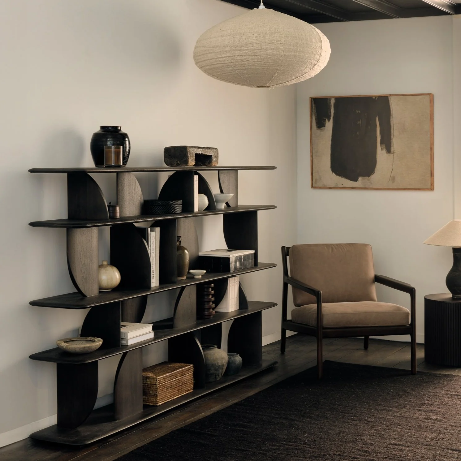 Carefully Designed Geometric rack – varnished teak – dark Lightweight