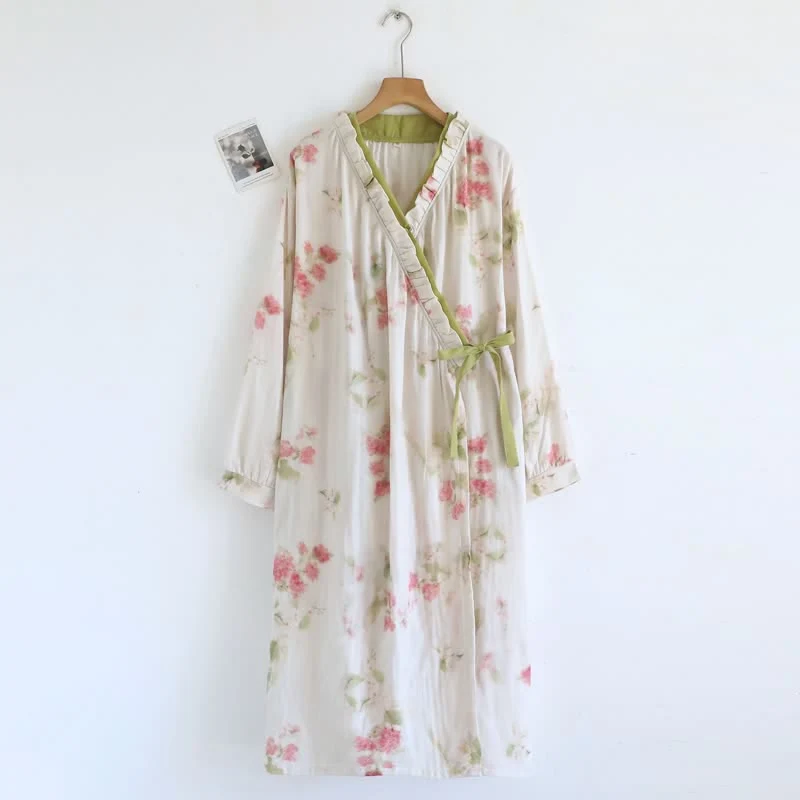Selected Ownkoti Watercolor Floral Cotton Gauze Kimono Nightgown Contemporary