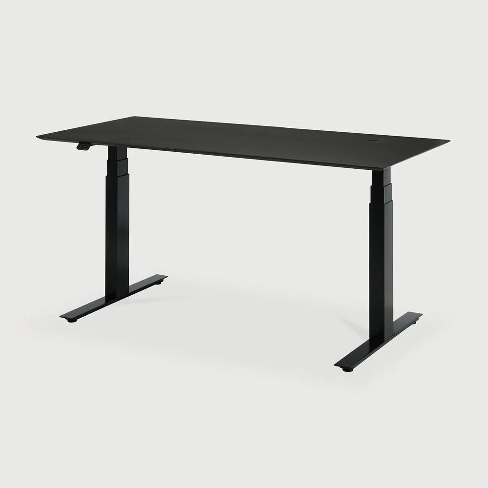 Original Bok adjustable desk – varnished oak black top – black base – rectangular – with cable management – US Premium Material